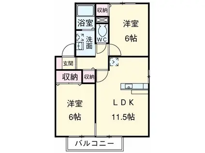 サニーフラット Ⅰ(2LDK/2階)の間取り写真