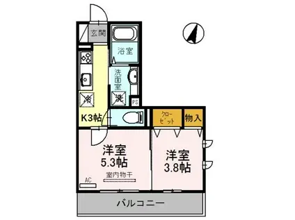 グレイスハウスⅡ(2K/2階)の間取り写真