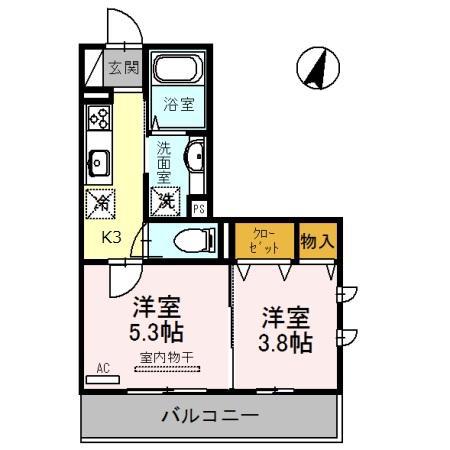 グレイスハウスⅡ(2K/3階)の間取り写真