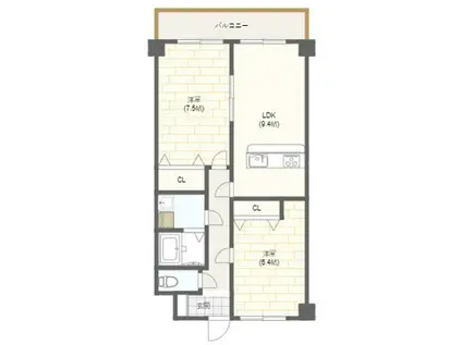 ラホォーレロジュマン(2DK/2階)の間取り写真