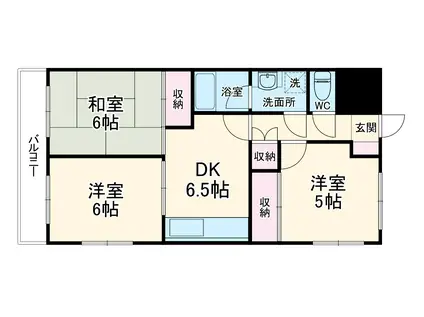 テスコム西伊場 北棟(3DK/2階)の間取り写真