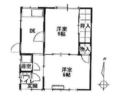 名鉄小牧線 小牧口駅 徒歩33分 2階建 築43年(2DK)の間取り写真