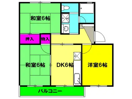 コーポさつき(2LDK/2階)の間取り写真