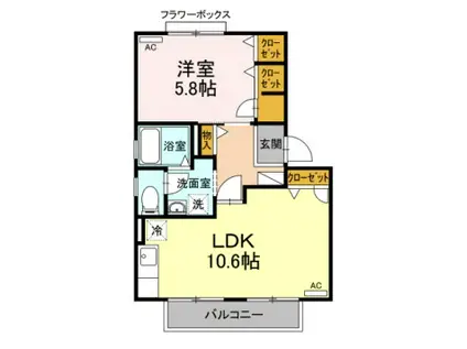 DOMAIN A棟(1LDK/2階)の間取り写真