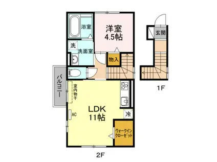 名鉄小牧線 間内駅 徒歩13分 2階建 築8年(1LDK/2階)の間取り写真