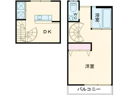 ラフィーネ城北公園(1DK/2階)の間取り写真