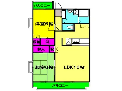 クレッセント江撝(2LDK/3階)の間取り写真