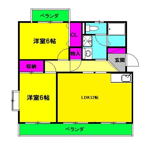 チロリン邑 Ⅱ(2LDK/1階)の間取り写真