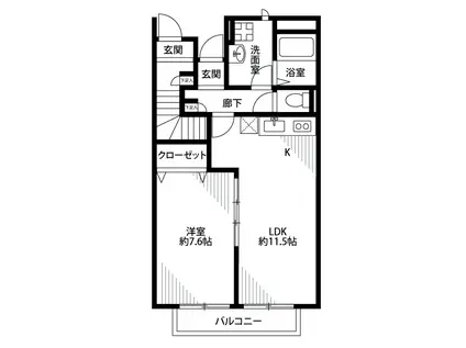 アスピリア CIME Ⅱ(1LDK/1階)の間取り写真