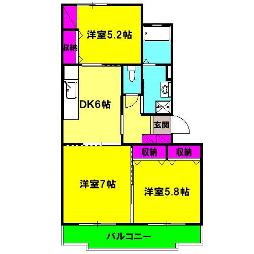 グランドハイツ青葉(3DK/2階)の間取り写真
