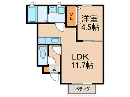 アスピリアフルール(1LDK/1階)の間取り写真