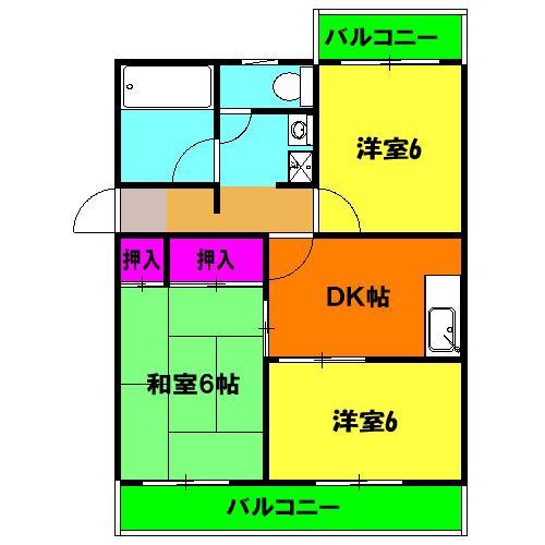 アミスターⅡ(2LDK/1階)の間取り写真