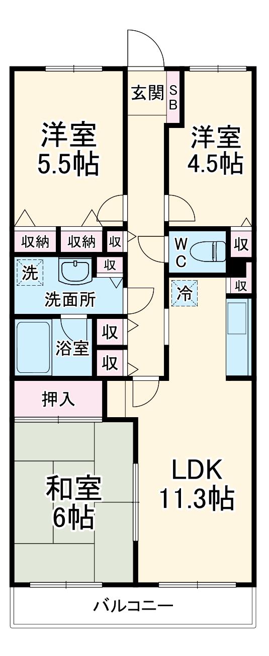 エスポワール松風台3(3LDK/2階)の間取り写真