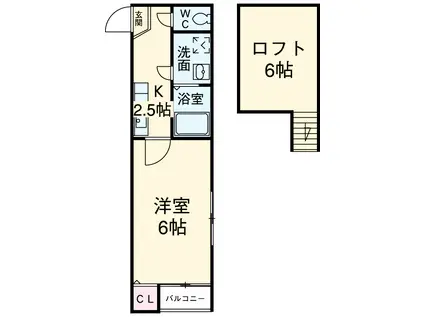 YKハイツ(1K/2階)の間取り写真