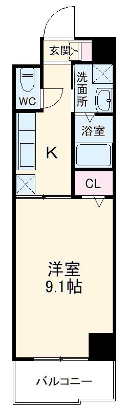 パラシオン車道西館(1K/9階)の間取り写真