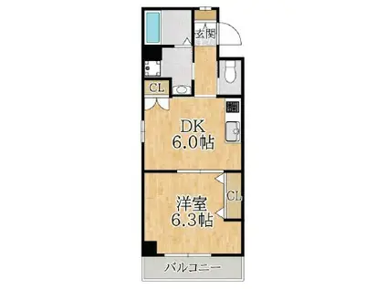 フクシン21(1DK/5階)の間取り写真