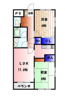 グリーングローヴ希望ヶ丘2番館(2LDK/2階)の間取り写真