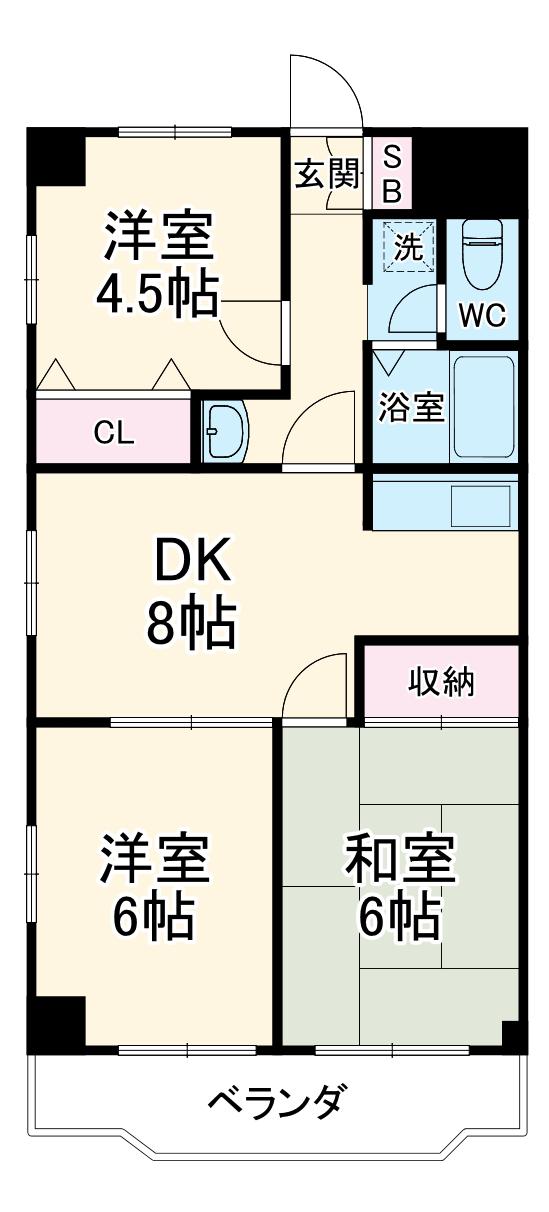 レジデンス冨美浜(3DK/1階)の間取り写真