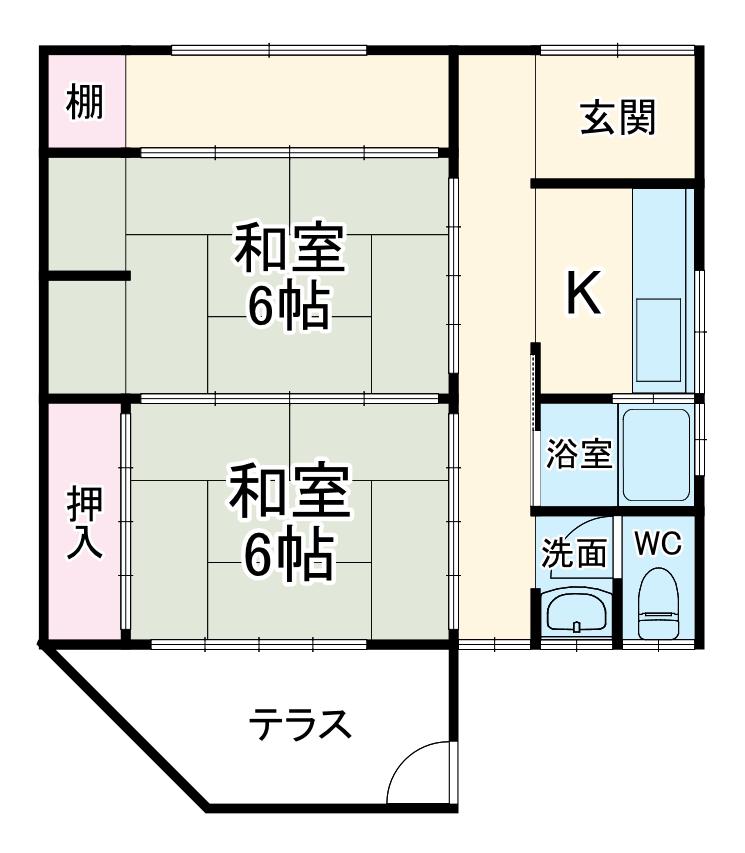 近鉄名古屋線 塩浜駅 徒歩2分 1階建 築46年(2SK)の間取り写真