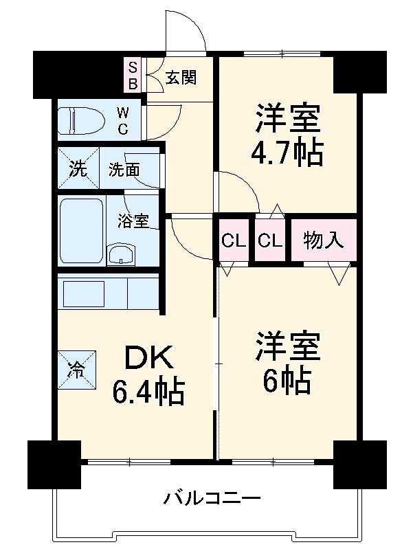 ライオンズマンション海老名第3(2DK/12階)の間取り写真
