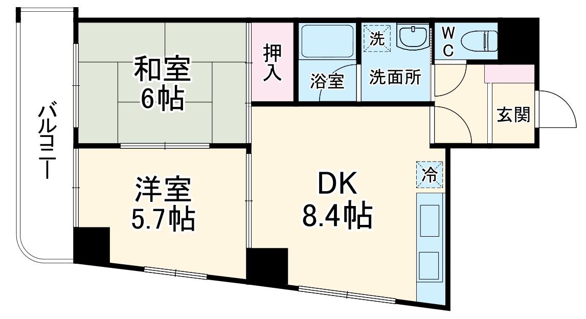 ウィスマ清水(2DK/7階)の間取り写真