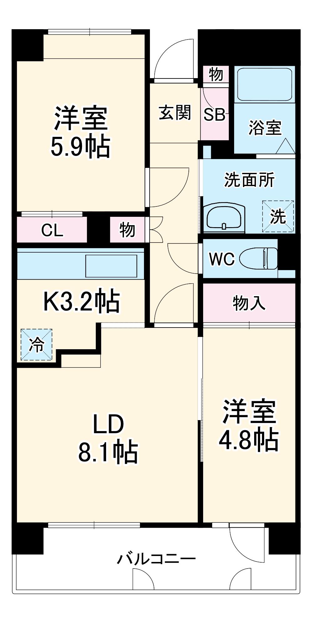 アポロハイツ(2LDK/2階)の間取り写真