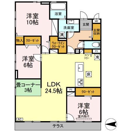ルミエール大和東(3LDK/1階)の間取り写真