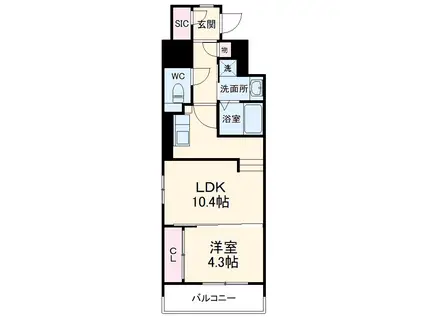 ドゥーエ千種(1LDK/12階)の間取り写真