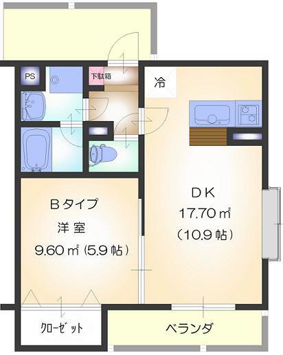 エーデル2(1LDK/2階)の間取り写真