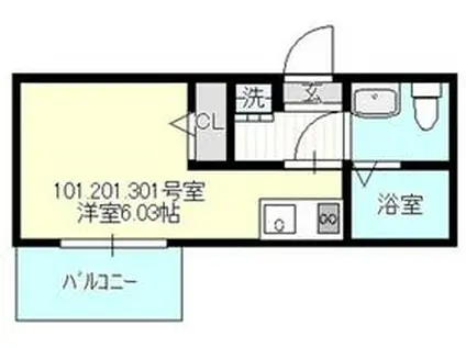 ベイルーム瀬谷1(ワンルーム/3階)の間取り写真