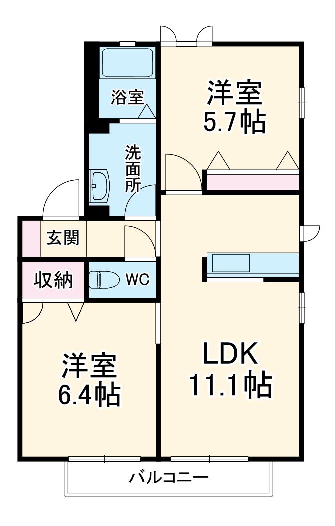 サンヒルズ1(2LDK/2階)の間取り写真