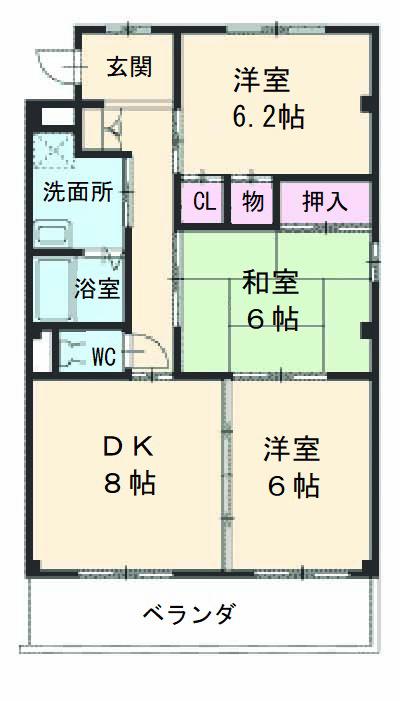 WAVE HOUSE(3DK/1階)の間取り写真