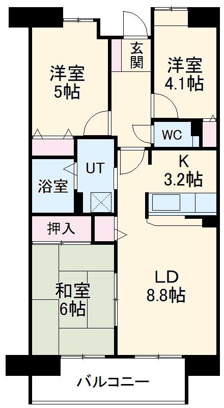 アーバンドエル庄内通(3LDK/11階)の間取り写真