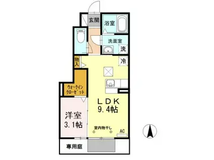 グランドゥールA(1LDK/1階)の間取り写真