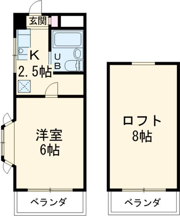 向ノ岡マンション(1K/2階)の間取り写真