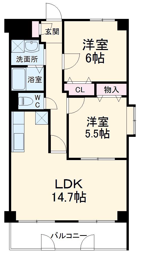 クレアール城並(2LDK/2階)の間取り写真