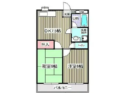 パルシオン富士見(2DK/2階)の間取り写真