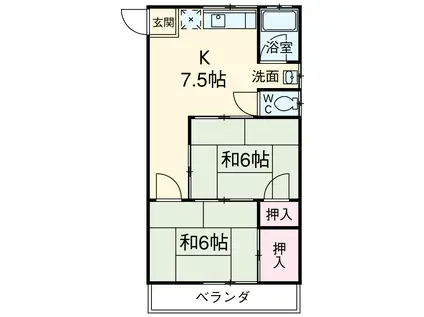 シャトーキワカ(2DK/5階)の間取り写真