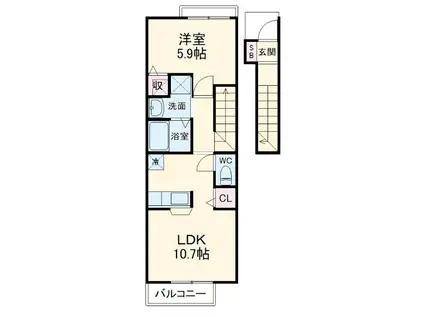 ステーションコートB(1LDK/2階)の間取り写真