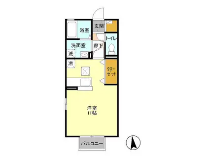 レセンテ新田原Ⅰ(ワンルーム/1階)の間取り写真