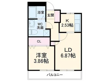 YKゴールデンⅢ(1LDK/3階)の間取り写真