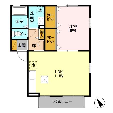 アットイーズⅤ(1LDK/1階)の間取り写真