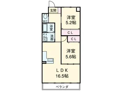 クリーンハイツ安井Ⅲ(2LDK/2階)の間取り写真