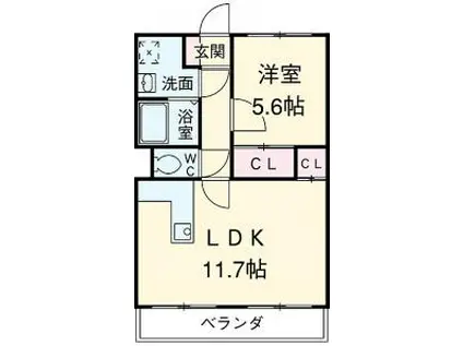 一ツ木ハイツ安井Ⅲ(1LDK/2階)の間取り写真