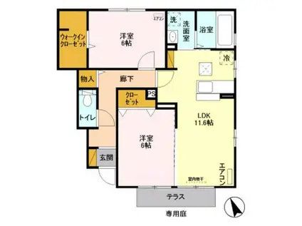 レジデンス2(2LDK/1階)の間取り写真