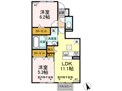 GLANZ A棟(2LDK/1階)の間取り写真