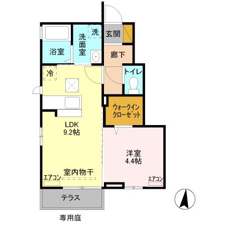 WIT熊谷Ⅱ(1LDK/1階)の間取り写真