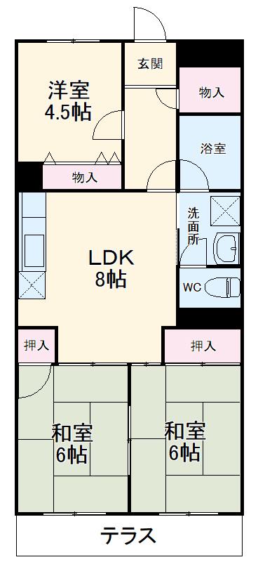 ユーハウス第2ゆたか台 イースト(3DK/4階)の間取り写真