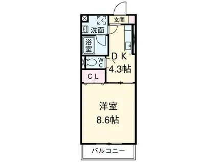 TS-MINDⅡ(1DK/1階)の間取り写真
