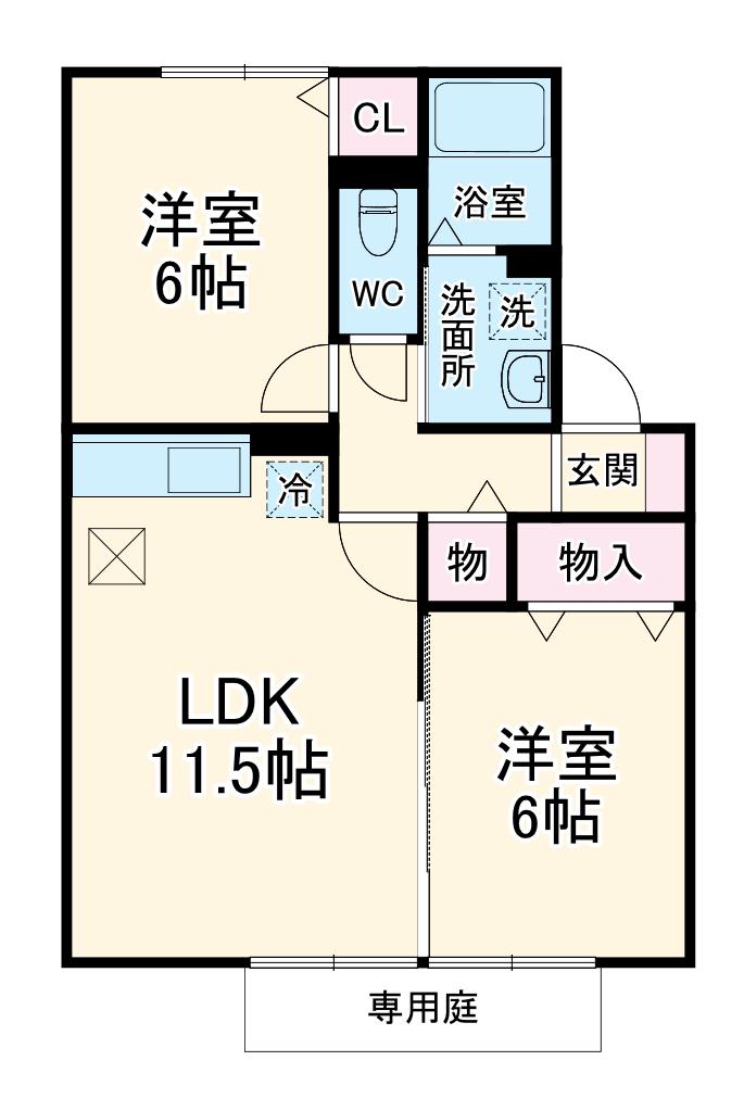 フェリーチェ(2LDK/1階)の間取り写真